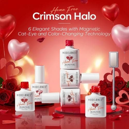 modelones Red Gel Nail Polish Set 6 Colors Burgundy Cherry Dark Red Cat Eye Glitter Color Changing 2026 Spring Hema&TPO Free Gel Polish Kit with Magnet Soak Off Nail Art DIY Gifts - Thumbnail 2