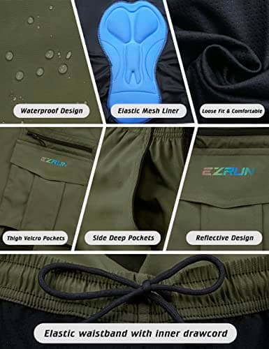 Men's Mountain Bike Shorts 3D Padded Bicycle Biking Shorts Quick Dry Lightweight MTB Cycling Shorts (Army Green, 2XL) - Thumbnail 5