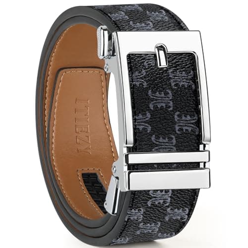 ITIEZY Ratchet Belt for Men - 1 3/8" Click Leather Belt for Dress and Casual, No Holes Adjustable Trim to Fit - Image 1