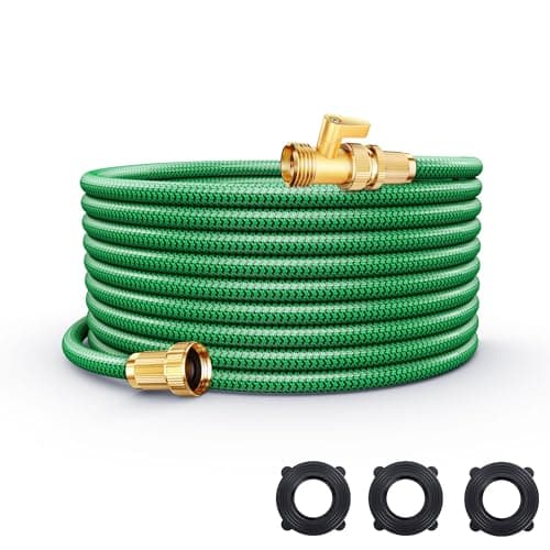 Garden Hose 50FT Non-Expandable, Ultra Lightweight PVC Rubber Water Hose, Kink Free Leakproof 500PSI Burst Pressure, 3/4" Brass Fittings, Weather Resistant for Gardening Car Washing Outdoor Cleaning