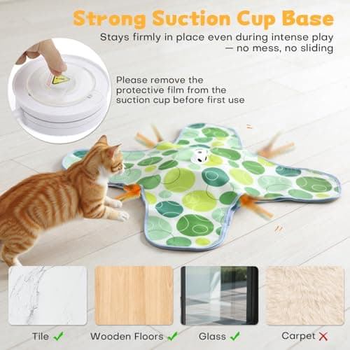 PETSWEET Interactive Cat Toys for Indoor Cats, Hide and Seek Cat Toy, 2 in 1 Automatic Moving Concealed Feathers Cat Toy Mat, Non-Slip Suction, Touch Activated, USB Rechargeable, Green - Thumbnail 6