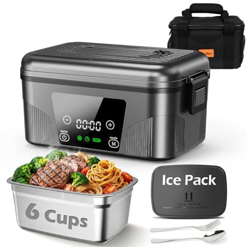 Cordless Electric Lunch Box for Adults, Heated Lunch Box Battery Powered, 18000mAh Heating Lunch Box with Scheduled Heating, 1.5L Food Warmer Lunch Box with Ice Pack & Insulated Bag for Work and Trip - Image 1