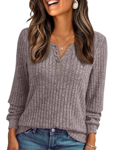 AUTOMET Long Sleeve Shirts 2026 Winter Outfits Fall Clothes Fashion Women Sweater Henley Button Business Casual Dressy Lightweight Tunic Blouse Pullover Trendy Tops Cute Clothing - Image 1