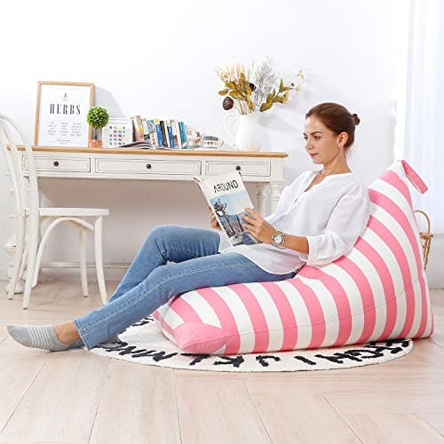 Aubliss Stuffed Animal Storage Bean Bag Chairs Cover, 50"x 35" Extra Large Bean Bags Chair for Kids & Adults, Beanbag Toy Storage for Boys Girls - Premium Cotton Canvas Pink Stripe - Thumbnail 6