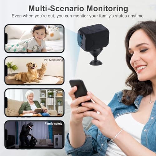 ZHENHAN 1440P HD Mini WiFi Security Camera – Indoor Wireless Rechargeable Pet/Home/Office Surveillance with Motion Detection, Night Vision, 100-Day Battery, Cloud/SD Storage & App Control (Black) - Thumbnail 3