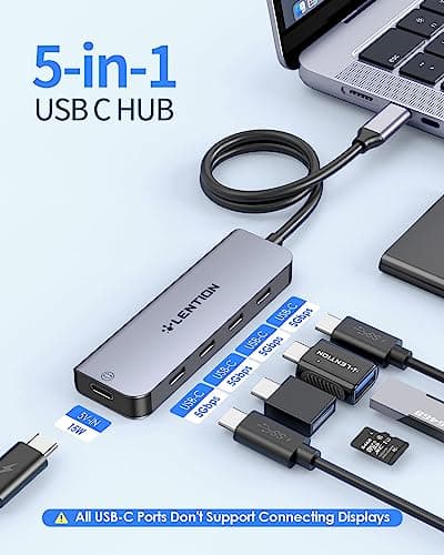 LENTION 4-Port USB C Hub with Long Cable 2FT, USB C Hub Multiport Adapter 4 x Type C 3.2 5Gbps, 15W PD Charging USBC Splitter, Compatible with 2025-2018 MacBook Pro/Air, 2026 MacBook Neo and More - Thumbnail 2