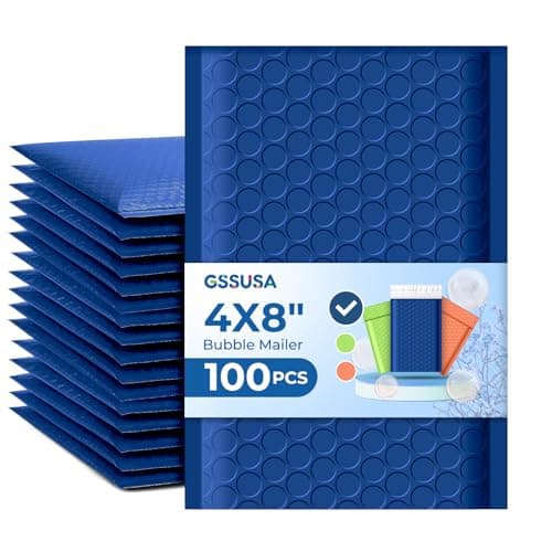 GSSUSA Bubble Mailers 4x8 100 Pack,Blue Padded Envelopes Selfseal,Usable Size 4x7 Small Bubble Envelopes Shipping Bags for Shipping Supplies,Card,Jewelry Packaging,Small Business Packaging Supplies