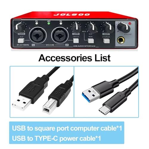 USB Audio Interface, Red 24-Bit/192kHz Plug & Play Sound Card for Recording – XLR/Line In, Headphone Out, Low Latency, Compatible with PC, Mac, Smartphone - Thumbnail 6