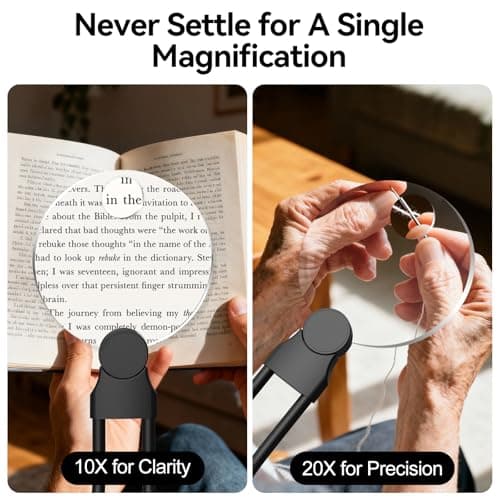 2 in 1 Hands Free Magnifying Glass, Desktop Cell Phone Stand, 10X 20X Magnifying Glass for Reading, Flexible Lazy Bracket DIY Free Rotating on Table, for Sewing, Cross-Stitching - Thumbnail 3