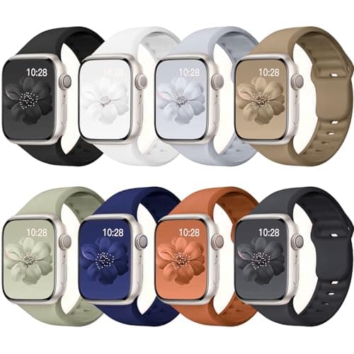 8 Pack Sport Bands Compatible with Apple Watch Bands 40mm 38mm 41mm 42mm 44mm 45mm 49mm 46mm for Women Men,Silicone Waterproof Strap for iWatch Apple Watch Series11 10 9 Ultra 8 7 6 5 4 3 2 1 SE - Image 1
