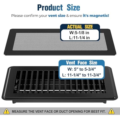 YEHANLY Magnetic Vent Covers with Vent Screen 5.1x11.3 Inch, Black Mesh Vent Covers for Floor, Wall, Ceiling Air Vents to Block Dust, Pet Hair, Fits Standard HVAC Floor Registers in Home, RV, 3 Pack - Thumbnail 2