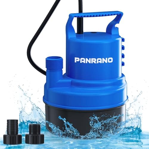PANRANO 1 HP Submersible Water Pump 3500 GPH Portable Small Sump Pump For Pool Cover, Basements, Puddles, Gardens Ponds With 16.4 Ft Power Cord and Hose Adapters, Blue