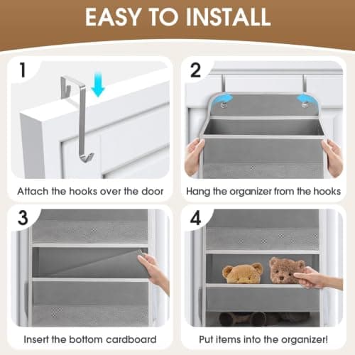 SpaceHacks 1 Pack Over The Door Organizer, Hanging Storage Organizer with Clear Window, 40lb Ultra Sturdy Large Capacity Room Organizer for Pantry Laundry Bathroom Nursery Closet Baby Essential (Grey) - Thumbnail 3