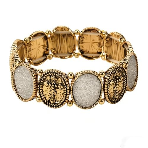 BHDJSHX Vintage Distressed Geometric Bracelet For Men Women, Metal Mplicing Modern Retro Statement Jewelry with Oval Textured Elements, Boho Chic Daily & Party Wear Accessories (Gold) - Image 1
