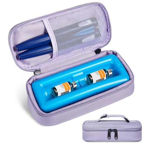 WOODAKE Insulin Vial Cooler Travel Case TSA Approved 300g Reusable Ice Brick Insulin Pen Case Holds 2 Pens and 2 Vials Long Lasting Medicine Cooler for Travel Camping and Outdoor Activities (Purple) - Image 1