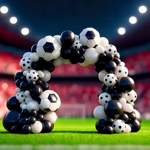 Soccer Balloon Garland Arch Kit, Black White Football Print Balloons Arch Kit with Football Foil Balloons Balloon for Sports Fan Birthday Soccer Theme Party Decorations - Image 1