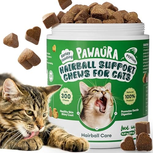 Pawaura Cat Hairball Remedy Chews,300 Chews,Natural Hairball Treatment for All Cats,Supports Skin,Coat,Digestive & Urinary Health,Chicken Flavor - Image 1