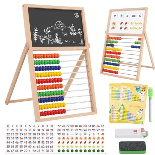 Wooden Abacus for Kids Math Games for Kids 3-5 4 5-7 6-8 Counters Toys with Double-Sided Whiteboard Blackboard and Magnetic Number Cards 1-100 Educational Counting Math Manipulatives 1st 2nd grade