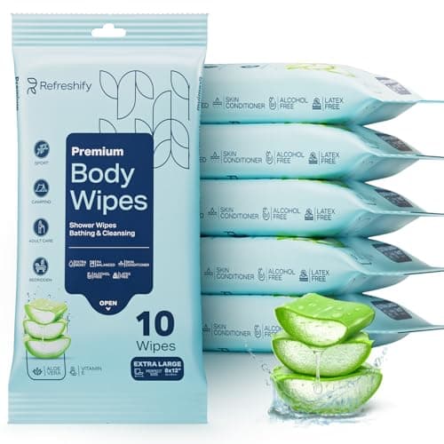 60 XL Shower Wipes – Body Wipes for Adults Bathing No Rinse – 6 Packs of 10 – Extra Moist Bath with Aloe & Vitamin E for Camping, Travel, Gym & Bedridden Care - Image 1