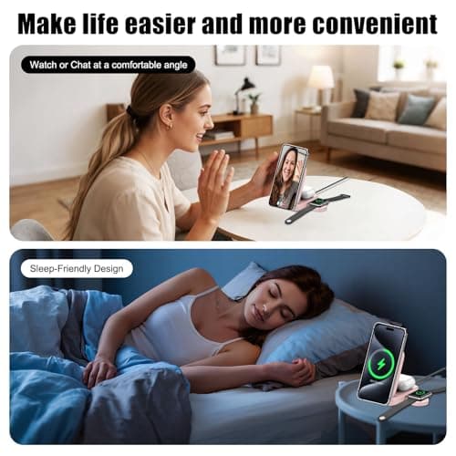 2B2C 3 in 1 MagSafe Wireless Charging Station, 15W Magnetic Fast Charger for iPhone 17/16/15/14/13/12 Series, Apple Watch & AirPods, Foldable Portable Charging Stand for Desk, Bedside & Travel, Pink - Thumbnail 5