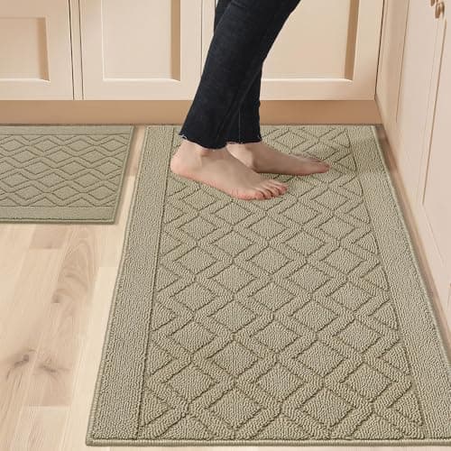 COSY HOMEER 48x20 Inch/30X20 Inch Kitchen Rug Mats Made of 100% Polypropylene 2 Pieces Soft Kitchen Mat Specialized in Anti Slippery and Machine Washable for Home Kitchen,Beige - Image 1