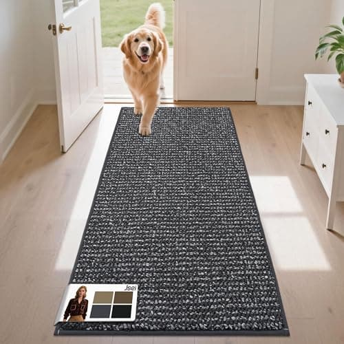 JSEI Dirt Trapper Door Mat 24"x60" Non-Slip Washable Entrance Mat, Dog Doormats, Absorbent & Fade-Resistant Floor Mats, Low Profile Welcome Mats for Entryway, Front Door, and Inside Entrance, Charcoal