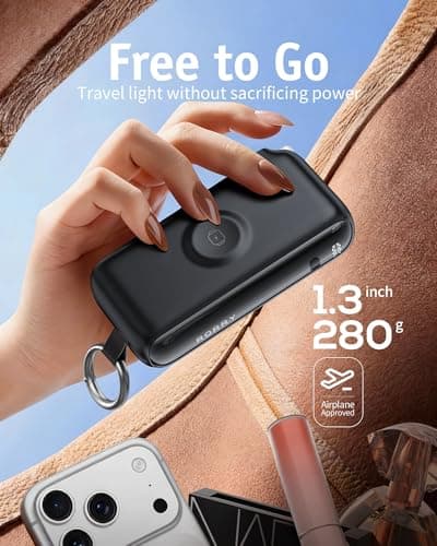 RORRY Flow Portable Charger, 10000mAh 40W Fast Charging Power Bank with Built-in USB C Cable and Foldable Wall Plug, Battery Pack Travel Essentials for iPhone 17/16/15, Apple Watch, iPad, MacBook - Thumbnail 3