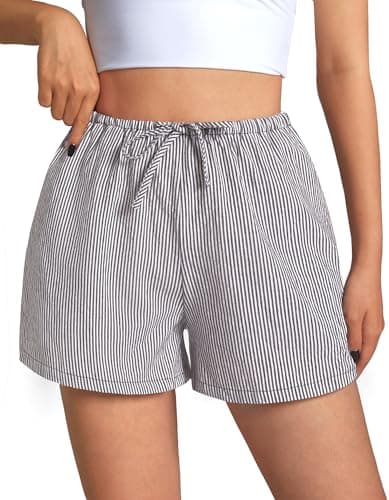 GKBK Boxer Shorts for Women Gingham Pajama 2026 Summer Spring Casual Lounge Sleep Striped Pinstriped Shorts Y2K Beach Bottoms Trendy Black White Stripe L - Thumbnail 2
