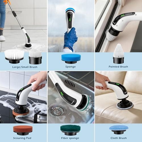 Bomves Electric Spin Scrubber, Cordless Cleaning Brush Scrubber for Home, 8 Replaceable Brush Heads-90Mins Work Time, 3 Adjustable Size, 2 Speeds for Bathroom Shower Bathtub Glass Car - Thumbnail 6