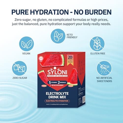 Syloni Electrolytes Powder Packets, Watermelon(0.36 oz*20 Sticks), Sugar Free Hydration Packets Electrolyte Drink Mix with 7 Vitamins and Electrolytes, Keto Friendly, Vegan, Gluten Free - Thumbnail 5