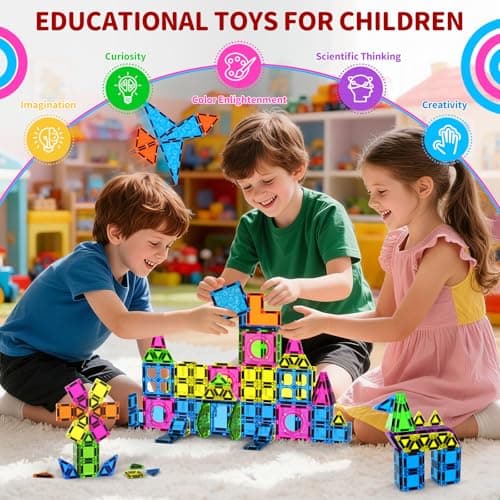 Ronqs 250 PCS 3D STEM Educational Magnetic Tiles for Kids Magnetic Blocks for Kids Magnetic Building Blocks Set - Thumbnail 2