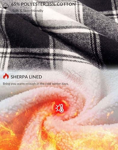 G Gradual Men's Flannel Jacket Fleece Sherpa Lined Hoodies Zip Up Plaid Shirt Warm Winter Jackets for Men with Zipper Pockets(Black White,S) - Thumbnail 4