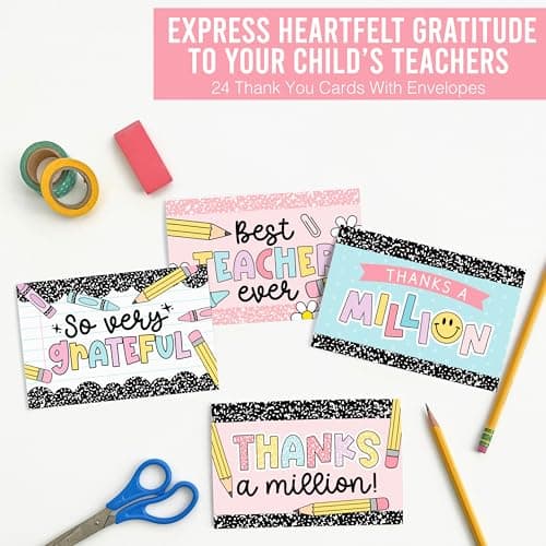 Hadley Designs Teacher Thank You Cards with Envelopes -24 Teacher Appreciation Cards Bulk, Cute Thank You Notes from Students, Teacher's Day End of School Year Christmas & Valentines Card for Teachers - Thumbnail 5