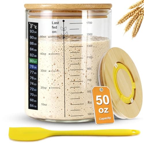 Sourdough Starter Jar, 50 oz Large Sourdough Jar with Time Keeper, Thermometer, Scraper, Wide Mouth Glass Sourdough Starter Kit for Beginners and Professional Bakers - Image 1
