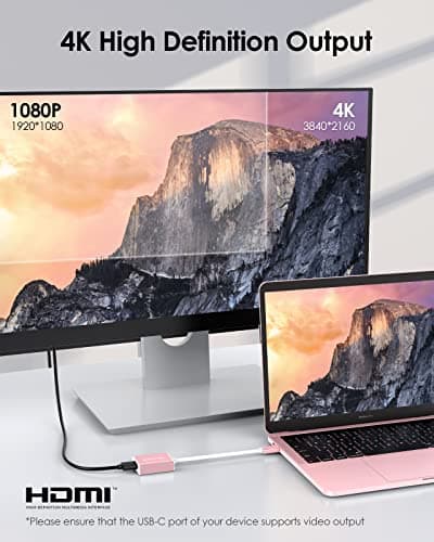 LENTION USB C to HDMI Adapter Compatible with iPhone 15/16/17 to HDMI Adapter for TV, Thunderbolt 3/4 to HDMI for 2025-2016 MacBook Pro, iMac/Air iPad, Galaxy HDTV Projector Monitor (Rose Gold) - Thumbnail 2
