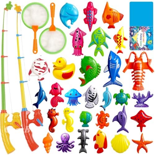 CozyBomB™ Magnetic Fishing Toys Game Set for Kids | Water Table Bathtub Kiddie Pool Party Pole Rod Net, Outdoor Plastic Floating Fish, Toddler Bath Color Ocean Sea Animals Birthday Gift Age 3-5 6 4-8 - Image 1