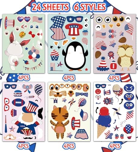 4th of July Accessories - 4th of July Stickers Patriotic Stickers for Teenages, American Flag, USA, 4th of July Decorations, Independence Day, Party Favor Supplies(24 Sheets) - Thumbnail 3