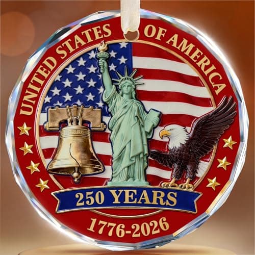 USA 250th Anniversary Ornament Patriotic Decor - Crystal Glass Christmas Ornaments - 1776-2026 Bald Eagle Statue of Liberty Bell Keepsake, America 250 Independence Day Gifts for Men Women Veterans - Image 1
