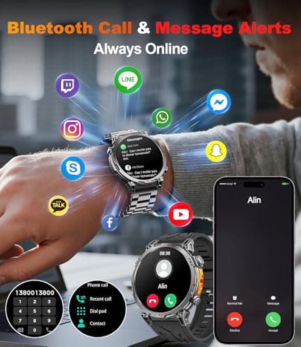 Rmana Military Smart Watches for Men GPS, 1.56" AMOLED Screen Bluetooth Call, Smartwatch for Android Phones and iPhone, 100+ Sport Modes, 3ATM Waterproof Smart Watch with Compass - Thumbnail 5