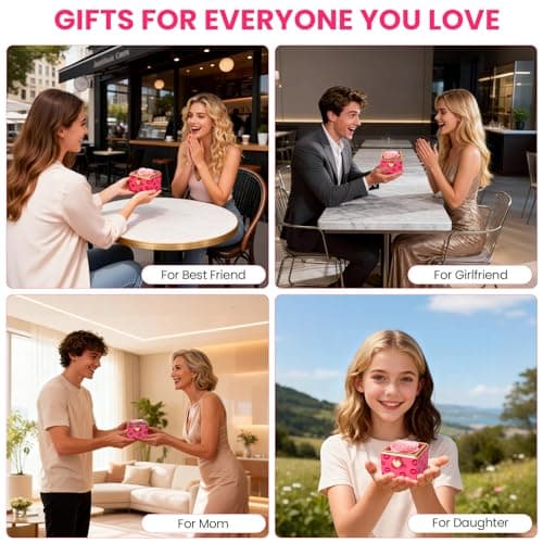 mountova Valentines Day Gifts for Her Birthday, Funny Flip Rose Box with Sunflower Necklace Jewelry, Anniversary Wedding Gift for Girlfriend Wife, Lips Print Flower Gift Box for Mom Daughter - Thumbnail 5