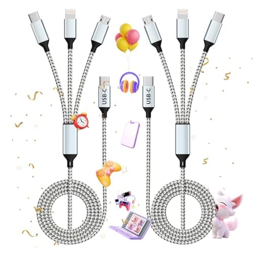 USB C Multi Charging Cable, (2 Pack 4FT), 3 in 1 Charging Cable Nylon Braided Universal Charger Cable with Type-C, Micro USB,IP Port for iPhone16/15 Series/Cell Phones & Pads and Other Devices - Image 1