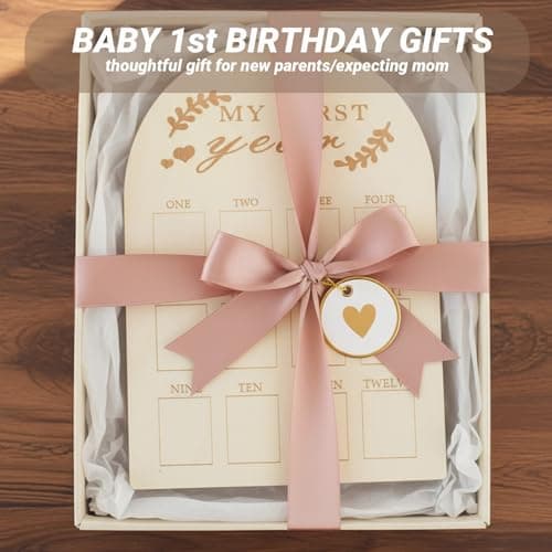 My First Year Photo Board, 12 Months Big Wooden Baby Milestone Display Frame, 1st Birthday Decorations Girl Boy Nursery Keepsake Gift for New Mom, My First Photo Album for Baby - Thumbnail 6