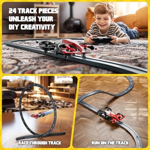 Drones for Kids 8-12, Mini Indoor Drone with 24 Piece Track Set, 2 in 1 RC Quadcopter & Flying Car Toys for Age 10-14 Boys with Jump Fly, Land Mode, Railcar Race,360 Flips,2 Batteries,Altitude Hold - Thumbnail 2