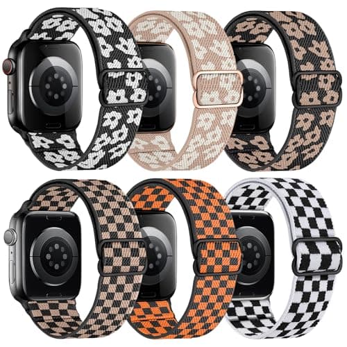 MITEV 6 Pack Stretchy Solo Loop Compatible with Apple Watch Band 38mm 40mm 41mm 42mm 44mm 46mm 45mm 49mm Women Men,Soft Nylon Elastic Braided Strap Wristband for iWatch Series Ultra 11 10 9 8 7 6 5 4 3 2 1 SE - Image 1