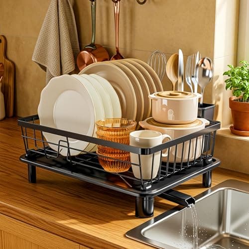 MOUKABAL Dish Drying Rack, Dish Rack, Stainless Steel Dish Racks for Kitchen Counter, Dish Drainer with Removable Utensil Holder, Drainboard (Black,11''W x 15''L) - Thumbnail 6