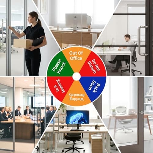 Office Door Sign – 6 in 1 Rotating Privacy Sign with “In a Meeting/Do Not Disturb/Back Soon/Working Remotely/Please Knock/Out of Office” – Strong Adhesive + Magnets, No-Residue Removal, Works on Glass/Wood/Metal Doors – 6 Inch, Sliver - Thumbnail 4