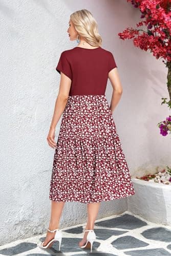 WNEEDU Casual Dresses for Women Sundress Hawaiian Womens Summer Dresses 2026 Vestidos Casuales para Mujer Boho Dress Cruise Outfits with Pocket Graduation Vacation Midi Dress,RD S Floral,XL - Thumbnail 4