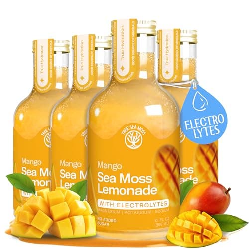 True Sea Moss Tropical Mango Lemonade – Single Flavor Pack with Classic & Electrolyte Formula Variation – Hydration Drink – 4 × 12 fl oz Bottles – Made in USA - Image 1
