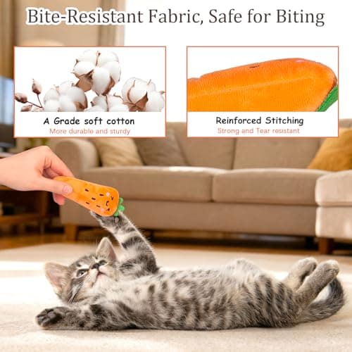 ETEKYER Catnip Cat Toys, 5 Pack, Plush Cat Nip Toys for Indoor Kitten Kitty, Interactive Cat Kicker Chew Safe Teeth Cleaning Toys, Fun Vegetable Shape - Thumbnail 4
