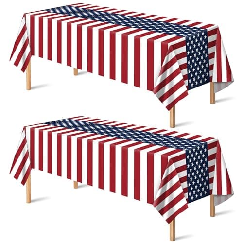 OHOME 4th of July Decorations - Patriotic American Flag Plastic Tablecloth for 250 America Anniversary USA | Fourth of July Accessories for Home Outdoor Outside Party Favors,54"x108",2 Pack - Image 1